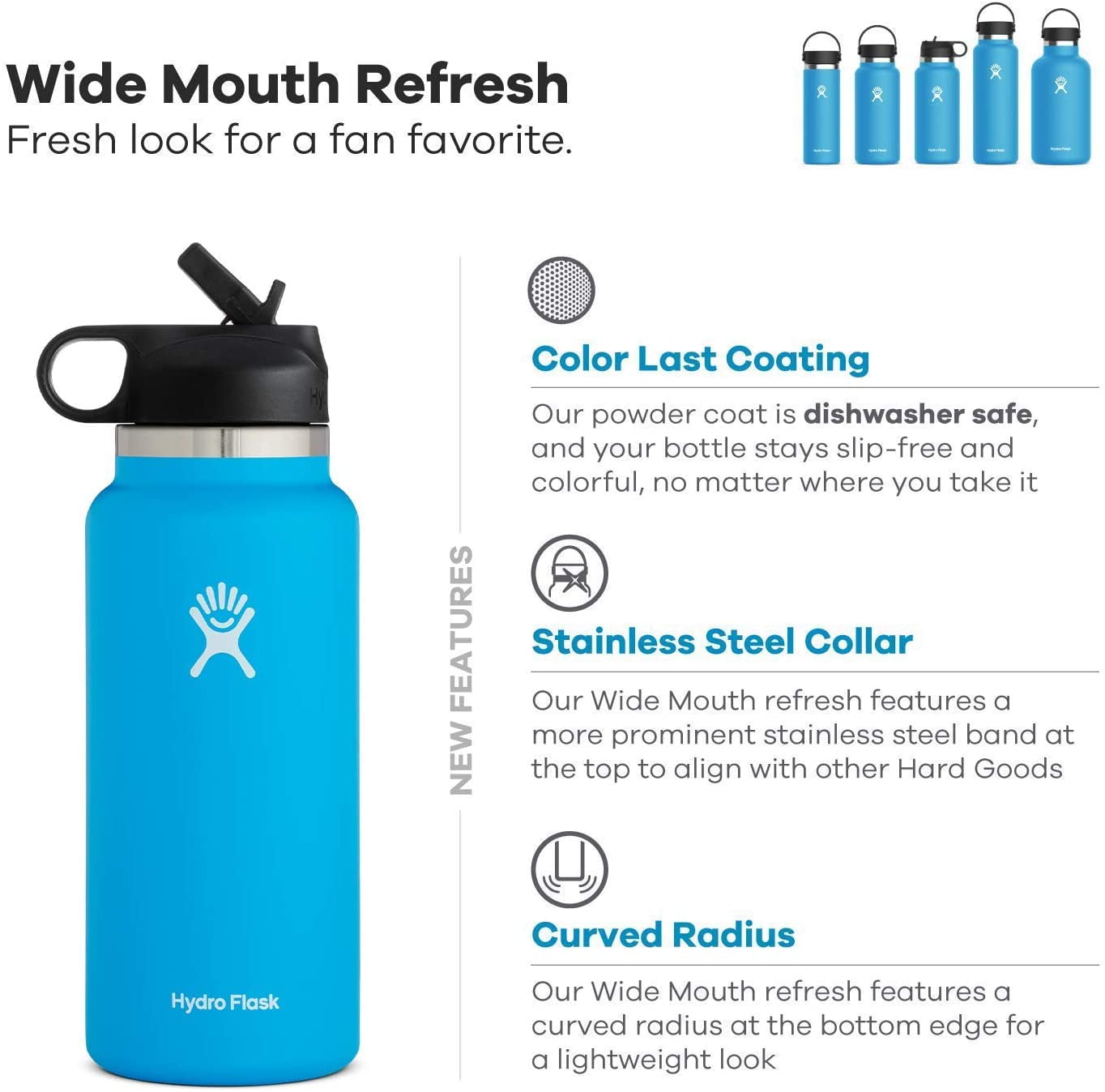 Hydro Flask 32oz Water bottle Stainless Steel & Vacuum Insulated with Straw Lid- Fog - 2.0 New Design