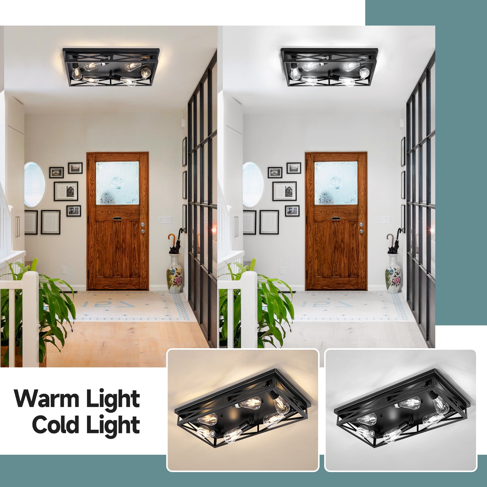 Farmhouse Rustic Ceiling Light for Kitchen, 6-Light Hallway Flush Mount Light Fixtures Ceiling Mount,23" Industrial Metal Cage Ceiling Light for Farmhouse,Kitchen,Hallway E26 Base(1 Pack)