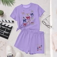 thumbnail image 6 of SGFCWSX Girls 2 Piece Outfits Kids 4th of July Oversized Summer Casual Short Sleeve T Shirt Graphic Print Elastic Waist Shorts Daily Wear Purple Size 14-15 Years, 6 of 6