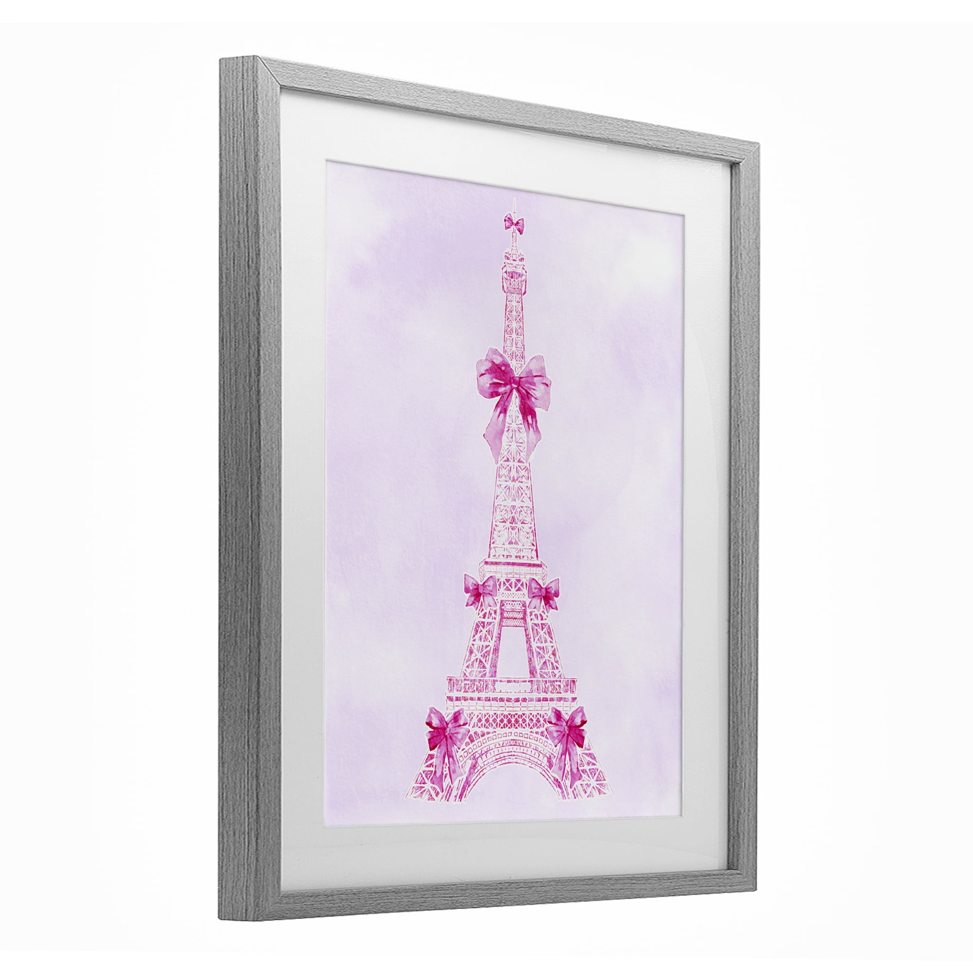Stupell Industries Ribbon Bedecked Eiffel Tower Gray Framed Print Under Glass, design by Ziwei Li