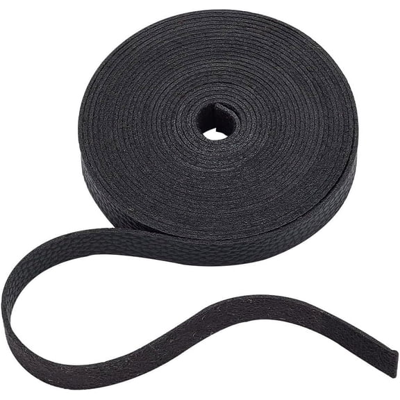 4.37 Yards Black Flat Leather Straps 0.59 Inch Wide Leather Cord String Lychee Pattern Leather Belt Strips