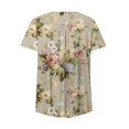 thumbnail image 4 of Fsqjgq Women Shirts Funny Cute White Tops for Women Short Sleeve Button Neck Flower Printed Pleated T Shirt Top Casual Floral Fit Shirts Tee Blouse Green 2Xl, 4 of 4