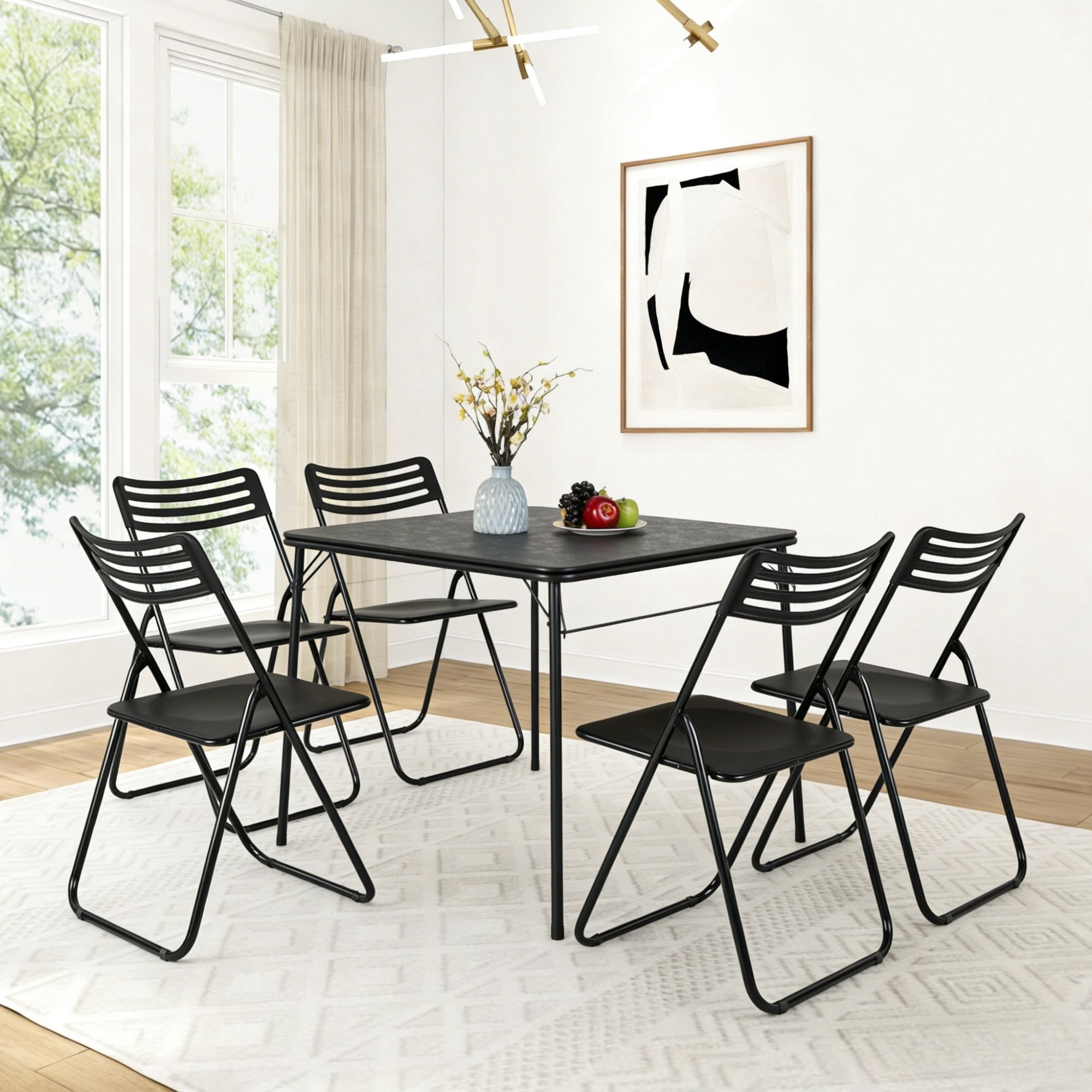 BSHTI 34" Square Folding Table – No Assembly Portable Card Table, PVC Top with Metal Frame, Indoor Outdoor Use for Dining Room, Living Room, Office & Camping, Black