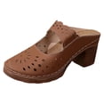 thumbnail image 4 of Rokment Closed Toe Sandals for Women Beach Boho Hollow out Leather Ankle Strap Platform Backless Sandals Comfortable Chunky Block High Heels Walking Clog Mules Brown Size 6.5, 4 of 5