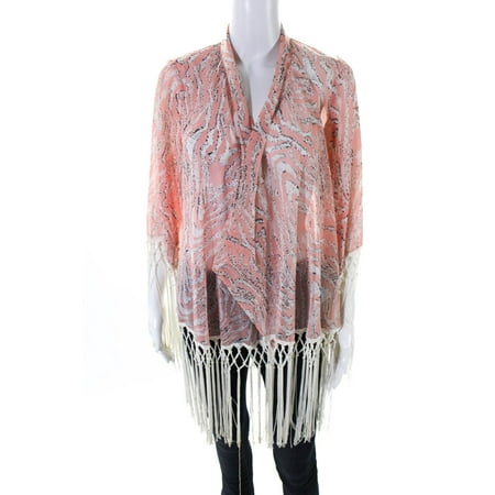

Pre-owned|Cindi Gindi Womens Zebra Print Fringe Kimono Pink White Size Medium