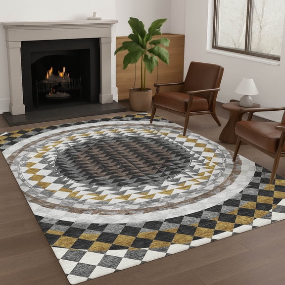 Addison Rugs Chantille Indoor/Outdoor Transitional Geometric Black Machine Washable Rectangle Rug, 10' x 14'