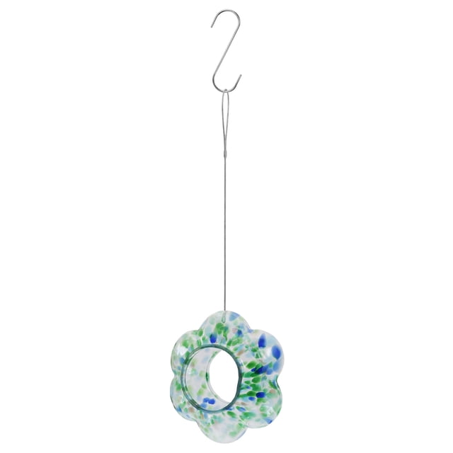 Rewenti Hanging Flower-Shaped Stained Glass Hummingbirds Feeder Hand-Painteds Polka Dots Glass Designs Outdoor Garden Nectars Station with Perchs Rings