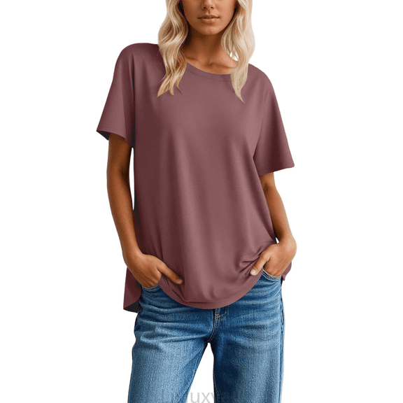 Lixiuxyad Women T-Shirt Classic Solid Color Casual Tee Shirt Basic Comfortable Soft Everyday Blended Short Sleeve For Ladies,Red