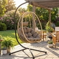 thumbnail image 2 of LeisureMod Summit Outdoor Egg Chair - Hanging Swing Chair with Stand, Brown Frame & Plush Brown Cushions, Hammock Basket Chair for Patio, Garden, Balcony, or Bedroom, 2 of 9