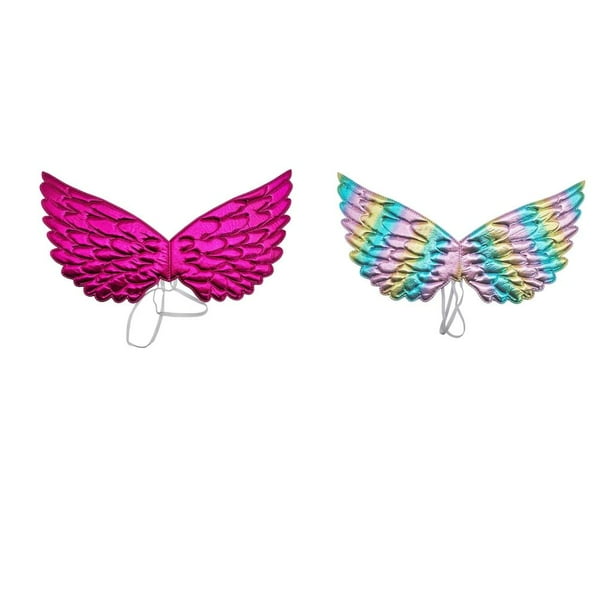 2 piezas de hermosas alas de hada para niñas y niños, accesorios de fotografía de elfo para juegos de rol Luz Colorful Rosa Rojo