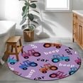 thumbnail image 4 of Cartoon Tractor Round Rug 3.3ft Washable Circle Entryway Rugs Non Slip Cute Beep Car Digger Shovel Truck Light Purple Area Rug Indoor Floor Carpet for Bedroom Kitchen Home Office Dining Room, 4 of 8