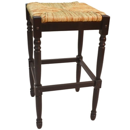 Contemporary Home Living 29.75" Walnut Brown and Beige Backless Bar Stool with Hand Woven Rush Seat