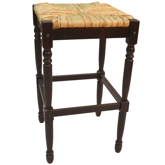 Contemporary Home Living 29.75" Walnut Brown and Beige Backless Bar Stool with Hand Woven Rush Seat
