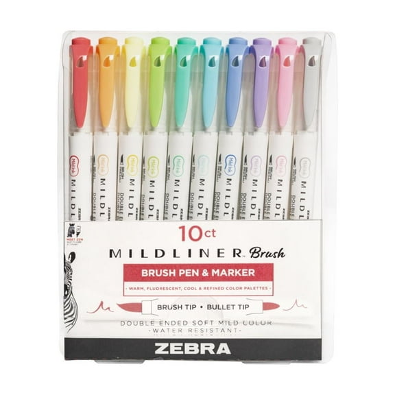 Zebra Mildliner Double-Ended Highlighter Set, Fine and Broad Tip, 5 Pack, Fluorescent