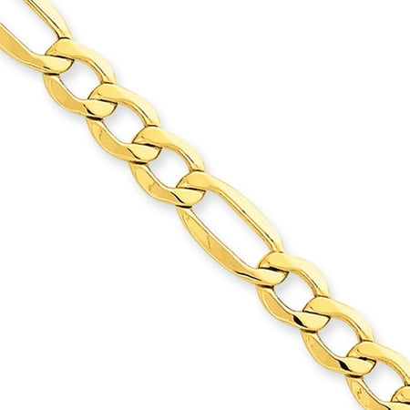 Mens Gold Figaro Bracelet - Men's 7.3mm, 14k Yellow Gold, Hollow Figaro Chain Bracelet, 8 Inch