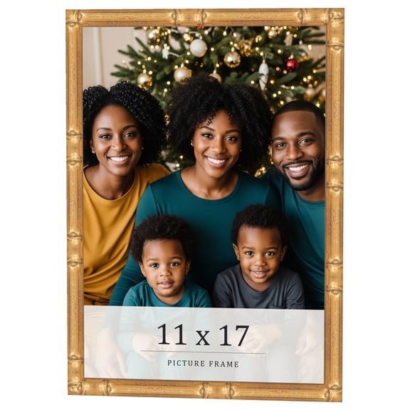 11x17 Frame Gold Bamboo Solid Wood Picture Frame | 0.75 Inch Moulding Width | Interior Frame Depth