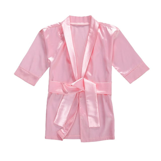 ITFABS Pyjama Uni pour Bébé Fille Robe en Satin de Soie Vêtements de Nuit Kimono Robe de Nuit pour Tout-Petits