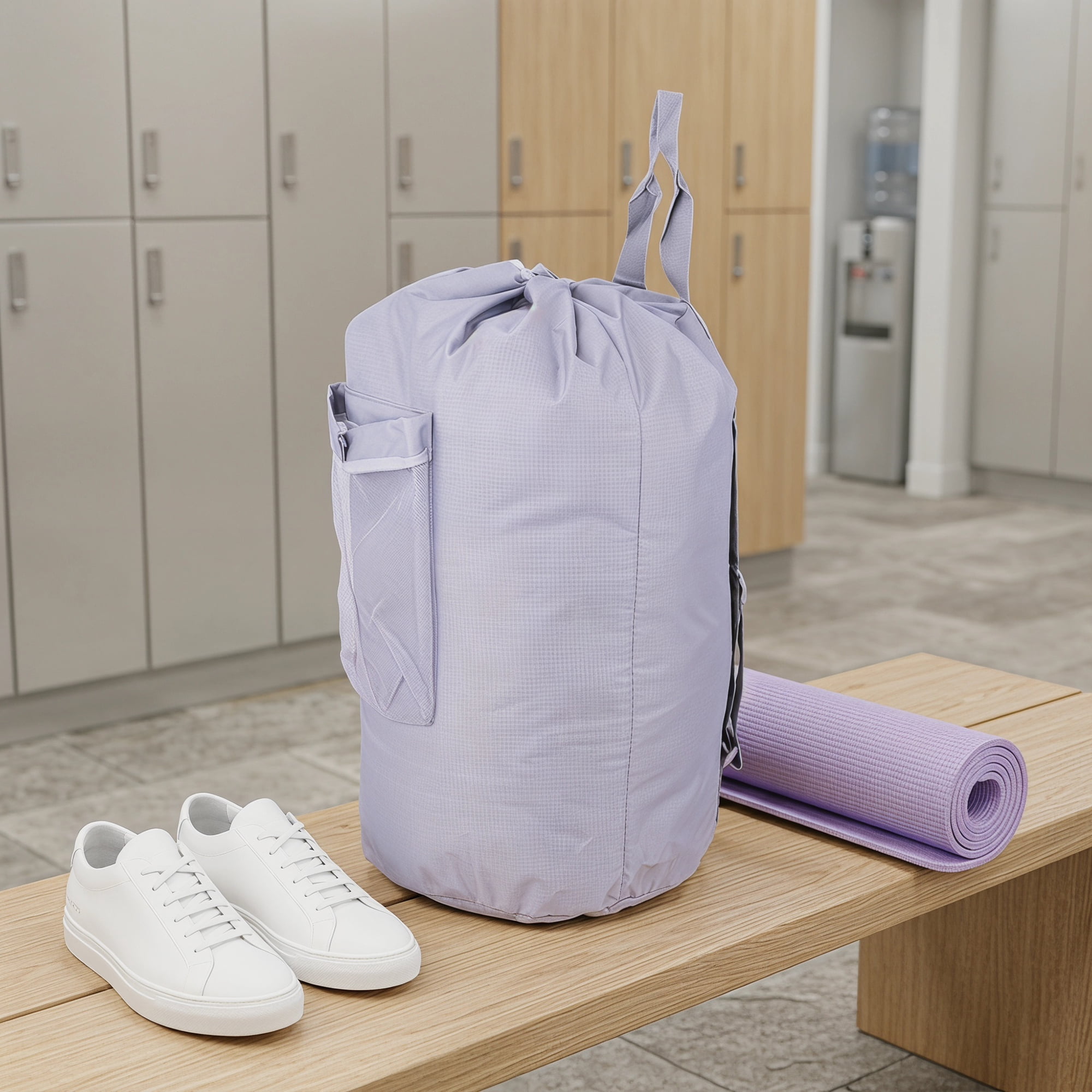 Unique Bargains Polyester Laundry Backpack with Wet Pocket Laundry Bag Purple