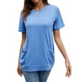 thumbnail image 3 of HUBERY Women Round Neck Short Sleeve Pockets Spliced Solid Color Shirt, 3 of 5