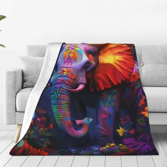 Elephant Flannel Blanket for Adults – Cozy Throw for Sofa Bed or Office Use for All Seasons 50x40