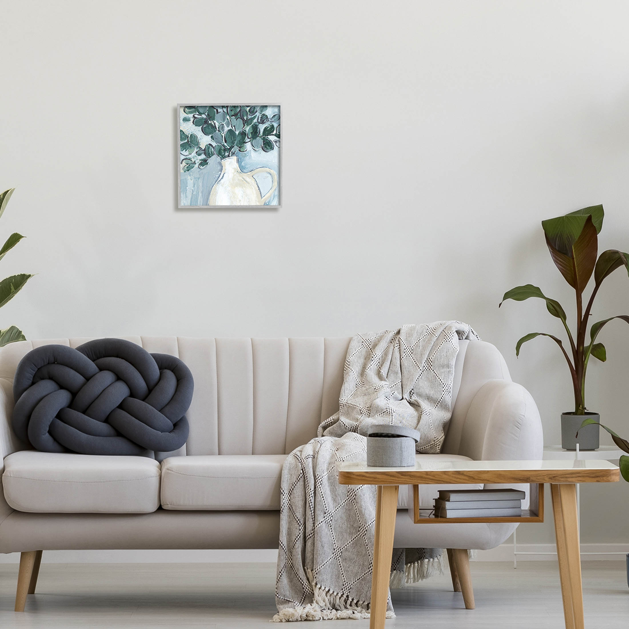 Stupell Industries Modern Eucalyptus Plant Leaves Jug Vase Painting Gray Framed Art Print Wall Art, Design by Annie Warren
