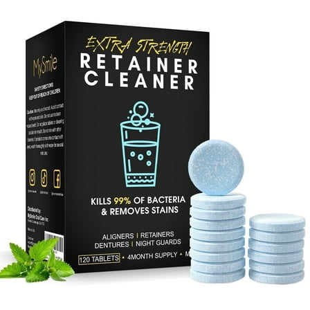 MySmile 120 Retainer Cleanser Tablets Invisalign Cleaner, Removes Odors Discoloration Stains and Plaque, Denture Cleansers Retainers Mouth Guards Denture Bath, Mint
