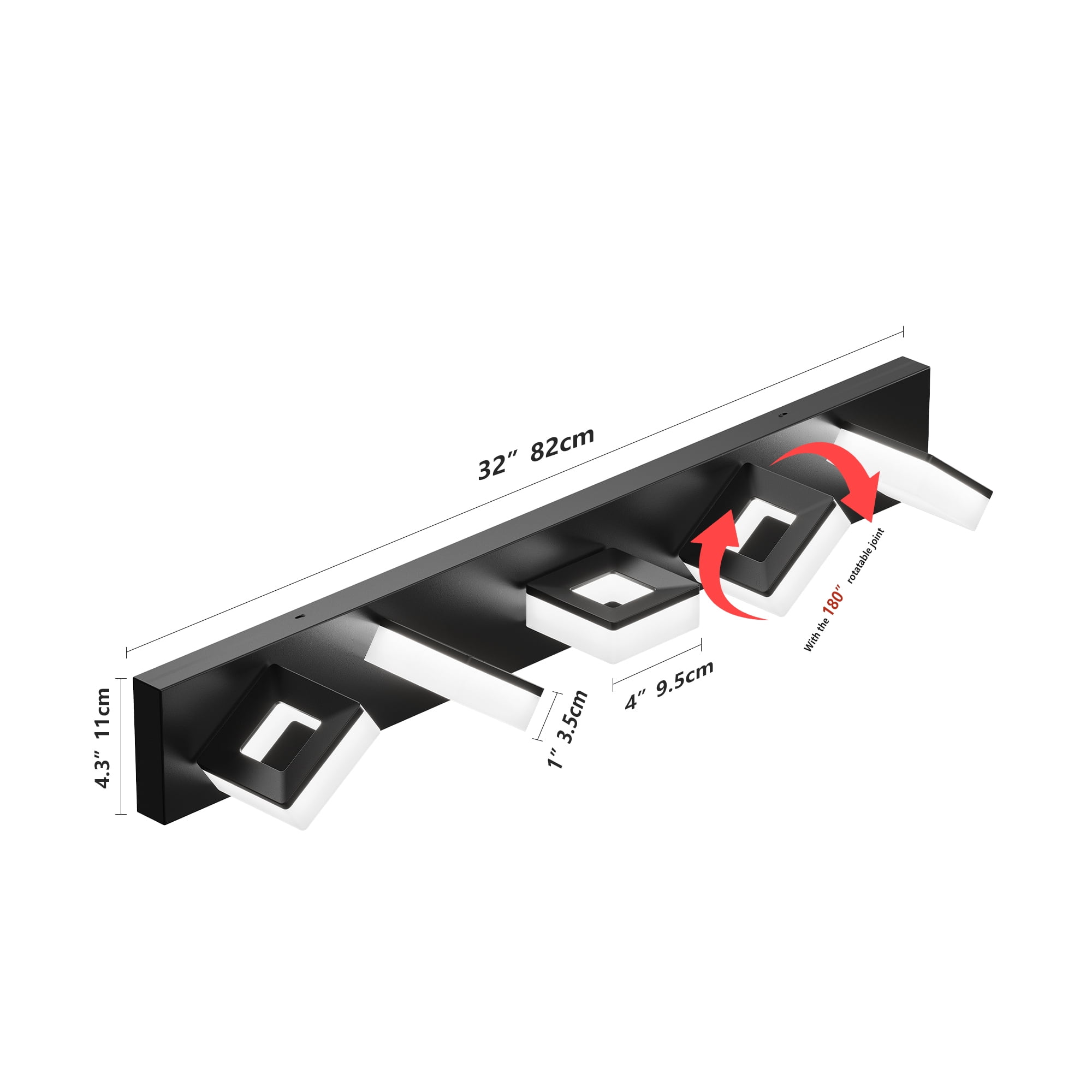 Jopath 32" Modern Matte Black 5-Light LED Wall Sconce, Adjustable Acrylic Bathroom Wall Lighting Fixtures Over Mirror Vanity Light for Bathroom, Bedroom, or Hallway