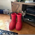 thumbnail image 4 of Botas rojas de caña alta, suela gruesa, piernas ampliadas, botas de lluvia de cabeza grande para hombres y mujeres, botas rojas, 4 of 5