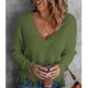 thumbnail image 3 of Suéter de punto de manga larga con cuello en V para mujer, suéter holgado informal a la moda para otoño e invierno con hombros descubiertos, suéter OD verde L, 3 of 6
