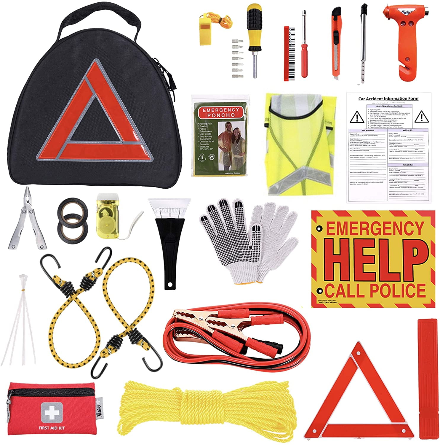 Thrive | Car Emergency Tool Kit with Jumper Cables + First ...