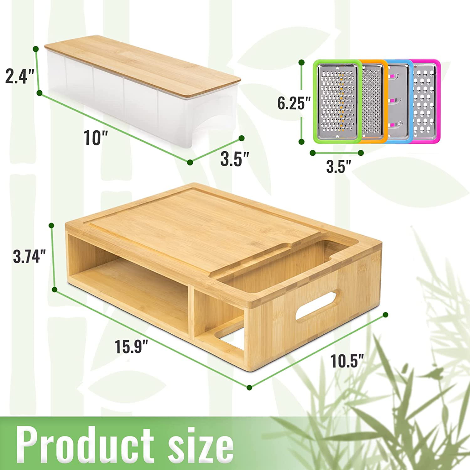gesPINK Bamboo Cutting Board with Containers, Wood Cutting Board with  Drawer Bins, Prep Deck Station Chopping Board with Storage Tray, Storage  Cutting