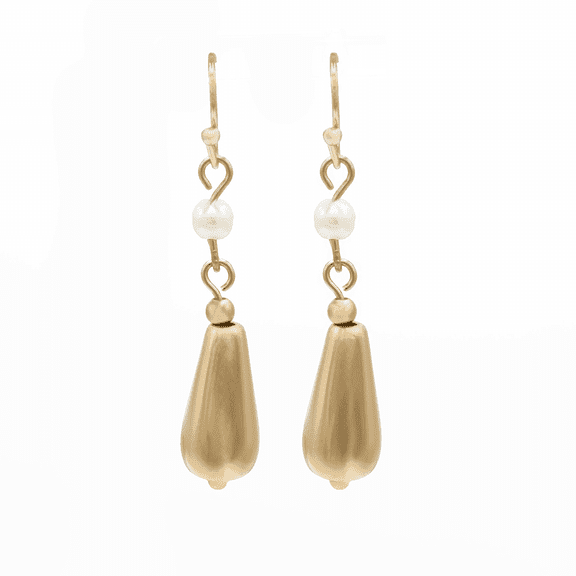 Elegant Glass Pearl Teardrop Dangle Earrings, Gold Tone, 1.5 Inch Drop Jewelry Necklace Bracelet Gold
