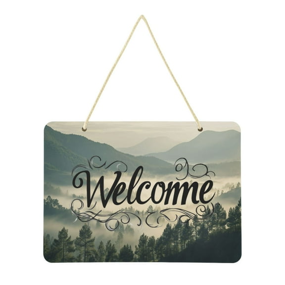 Welcome Sign for Front Door Farmhouse Wall Porch Fall Home Outside Indoor Christmas Decor 14"x10" PVC Forest Filled with Fog