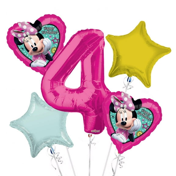 Minnie Happy Birthday Minnie Happy Helper Balloon Bouquet 4th Birthday 5 pcs - Party Supplies