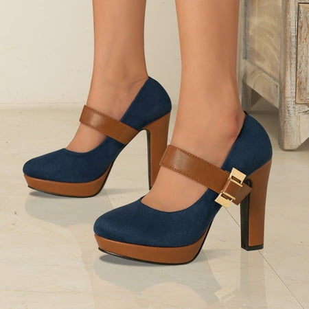 

Women‘s Retro Style Round Toe High Heeled Mary Jane Pumps Buckle Platform Block Heel Shoes Women‘s Footwear