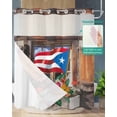 thumbnail image 3 of No Hook Shower Curtain Set with Snap in Liner, Puerto Rico Flag with Colorful Flowers Waterproof Bathroom Curtain with See Through Top Window, Vintage Farm Barn Double Shower Curtains for Bathtub, 3 of 9