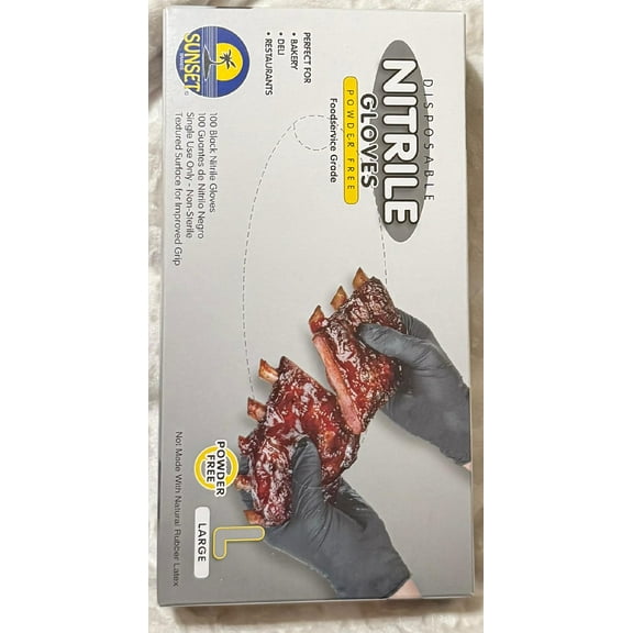 Sunset Nitrile Gloves Large Size 100 Count Food Service Grade