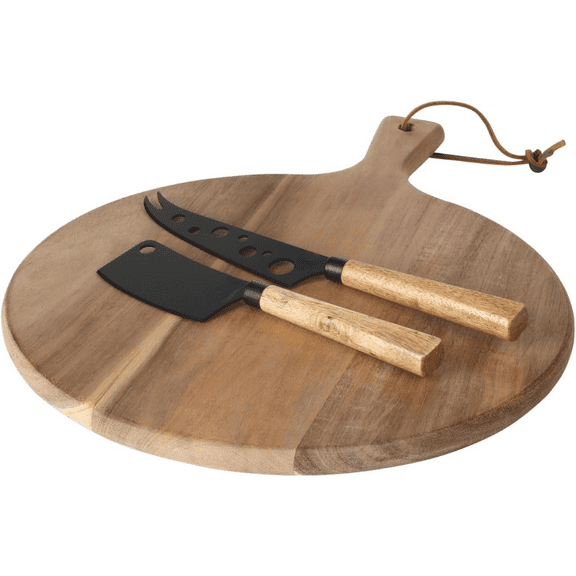 Gracious Dining 3 Piece Charcuterie Serving Board W/Stainless Cheese Knives and Round Acacia Wood Board
