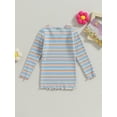 thumbnail image 3 of Toddler Baby Girl Shirt Casual Stripe Print Lettuce Trim Long Sleeve Tops Cute Pullovers, 3 of 7