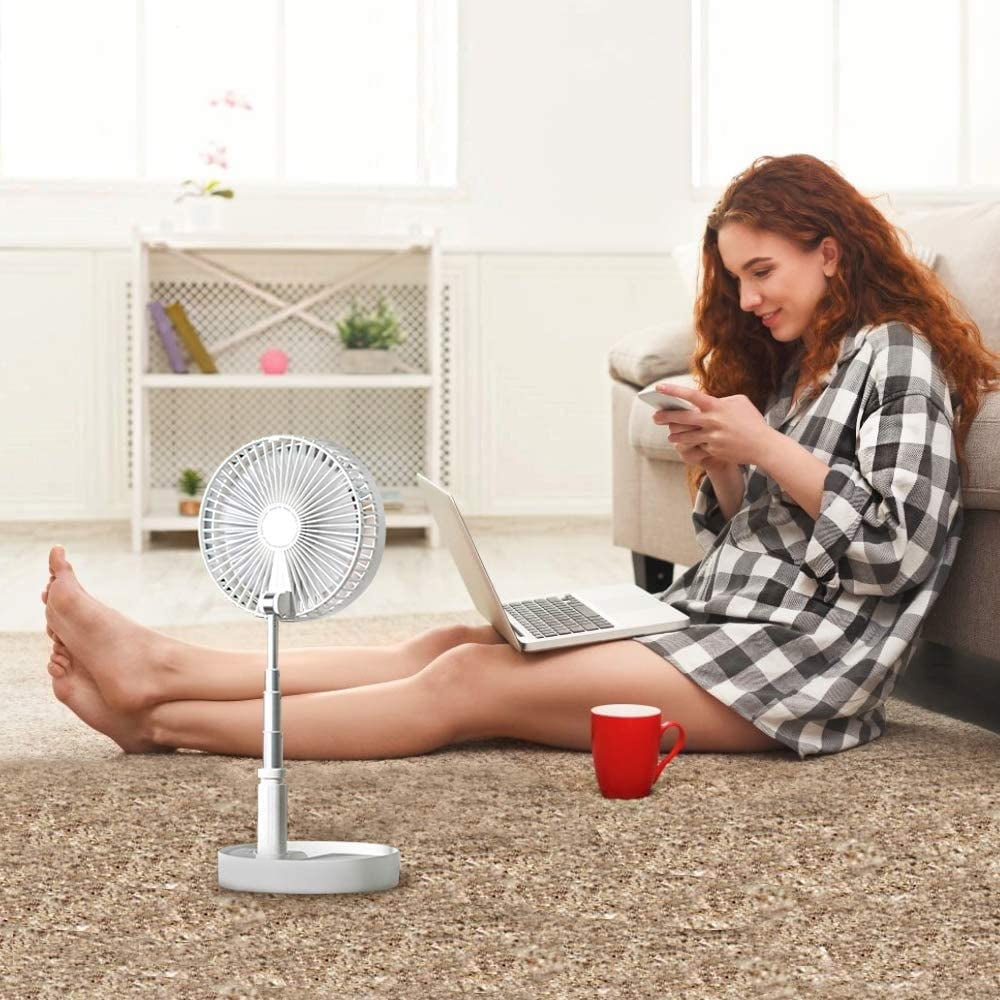 Uervoton Multi-Use Portable Rechargeable Standing Fan 4 Speeds Adjustable with Remote for Home Office Outdoor Camping Tent Travel（White）