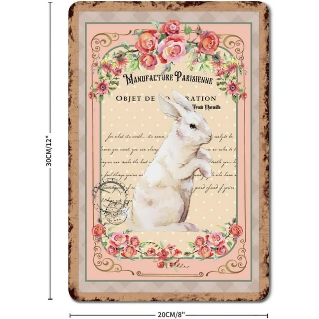 Letreros metálicos vintage de Pascua, diseño floral francés, decoración del hogar, decoración de Pascua, letrero de hojalata de metal, placa de pared de 12 x 8 pulgadas