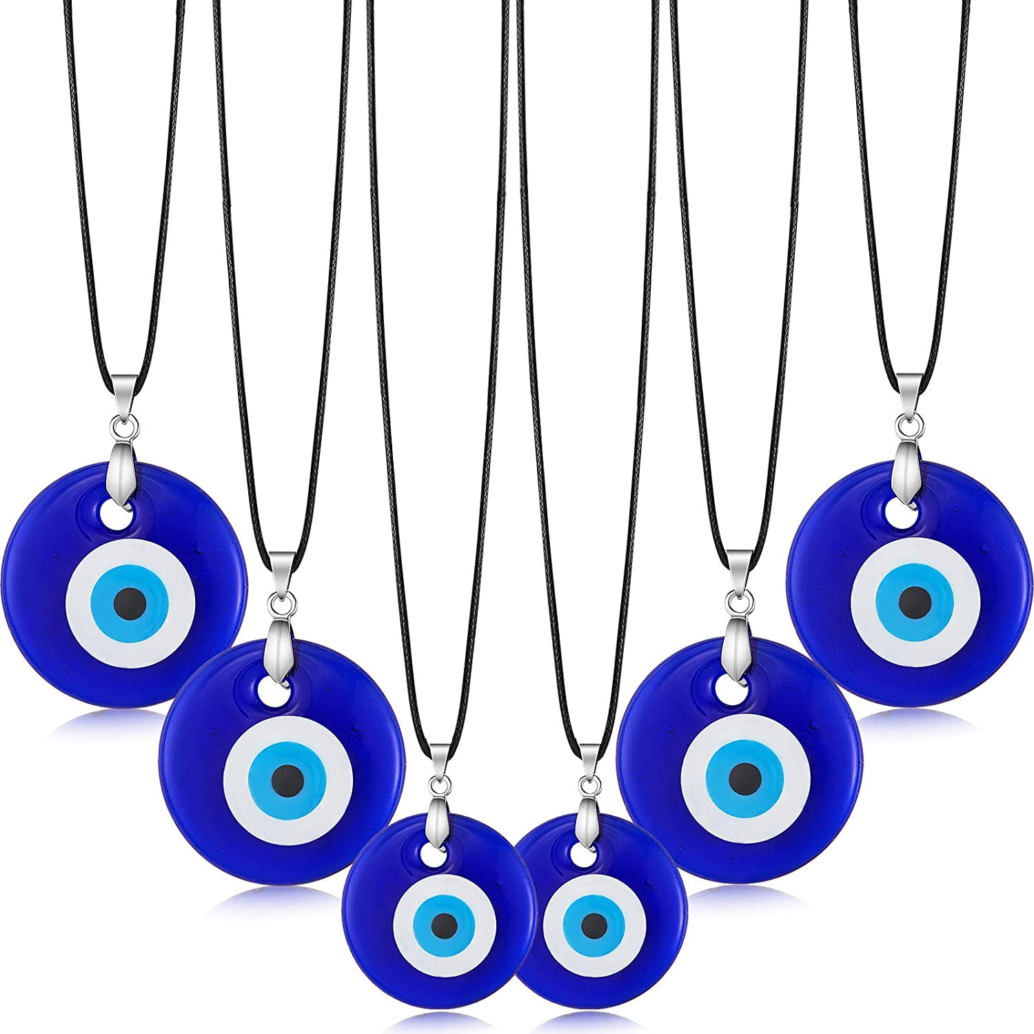 6 Pieces Evil Eye Pendant Necklace Turkish Blue Eye Necklace Glass Eye Leather Rope Chain Necklace for Women Men Walmart