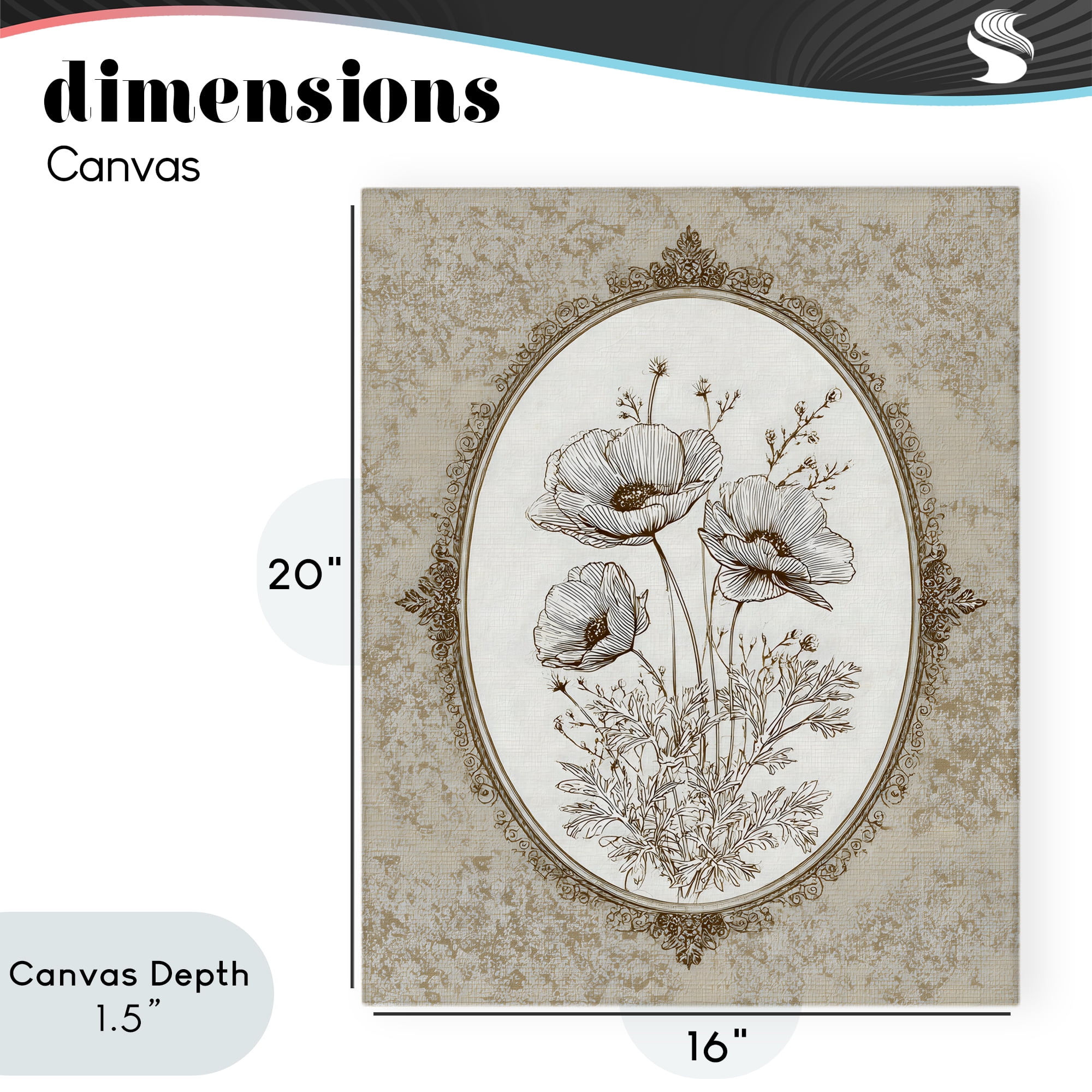 Stupell Industries Vintage Floral Sketch of Poppies Canvas Wall Art, design by Ink Drop Loft