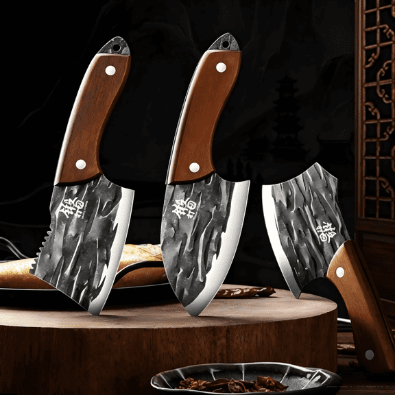 3pc Mini Axe Meat Cleaver Knifves Set, Plys Stainless Steel Super Sharp Kitchen Knife for Outdoor Hunting Camping