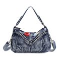 thumbnail image 1 of IPinee-Bolso de mano de mezclilla para mujer, bandolera informal de motocicleta, de marca famosa, a la moda, color azul Fivean unisex, 1 of 2