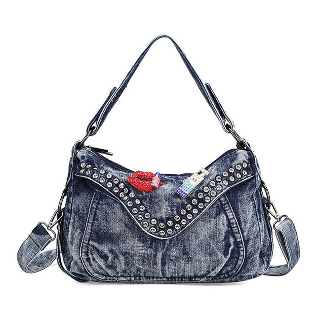 IPinee-Bolso de mano de mezclilla para mujer, bandolera informal de motocicleta, de marca famosa, a la moda, color azul Fivean unisex