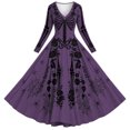 thumbnail image 4 of Xijirk Women's Halloween Skeleton Rose Spider Web Print Midi Dress V Neck Long Sleeve A Line Swing Dress for Gothic Cosplay Party,L, 4 of 4