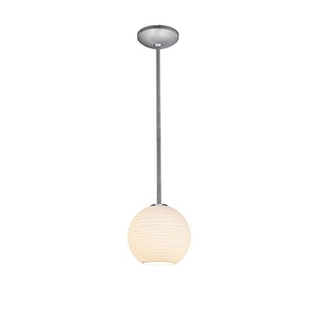 Access Lighting Japanese Lantern Glass Pendant - 1-Light 8 dia Pendant - Rods - Brushed Steel Finish - White Lined Glass Shade