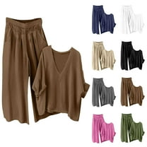 2 Piece Sets Tracksuit for Women Casual Summer Travel Vacation Outfits Short Sleeve Sweatsuits Matching Wide Leg Crop Pants Tracksuits Lounge Sets Hot Pink S