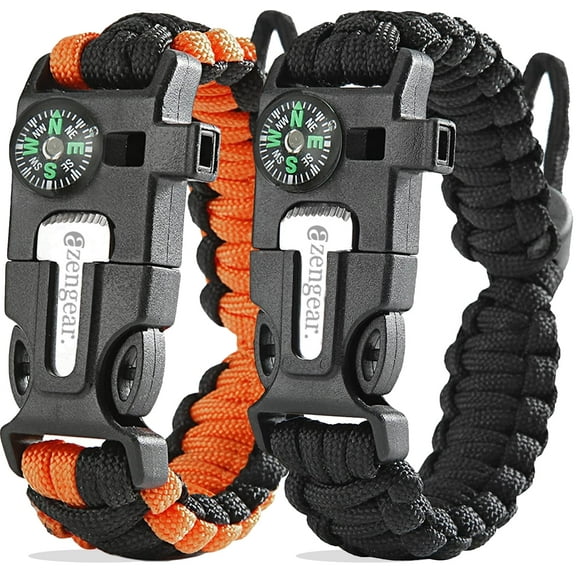 aZengear Paracord Survival Bracelet Kit, Flint & Steel Fire Starter, Whistle, Compass, Unisex